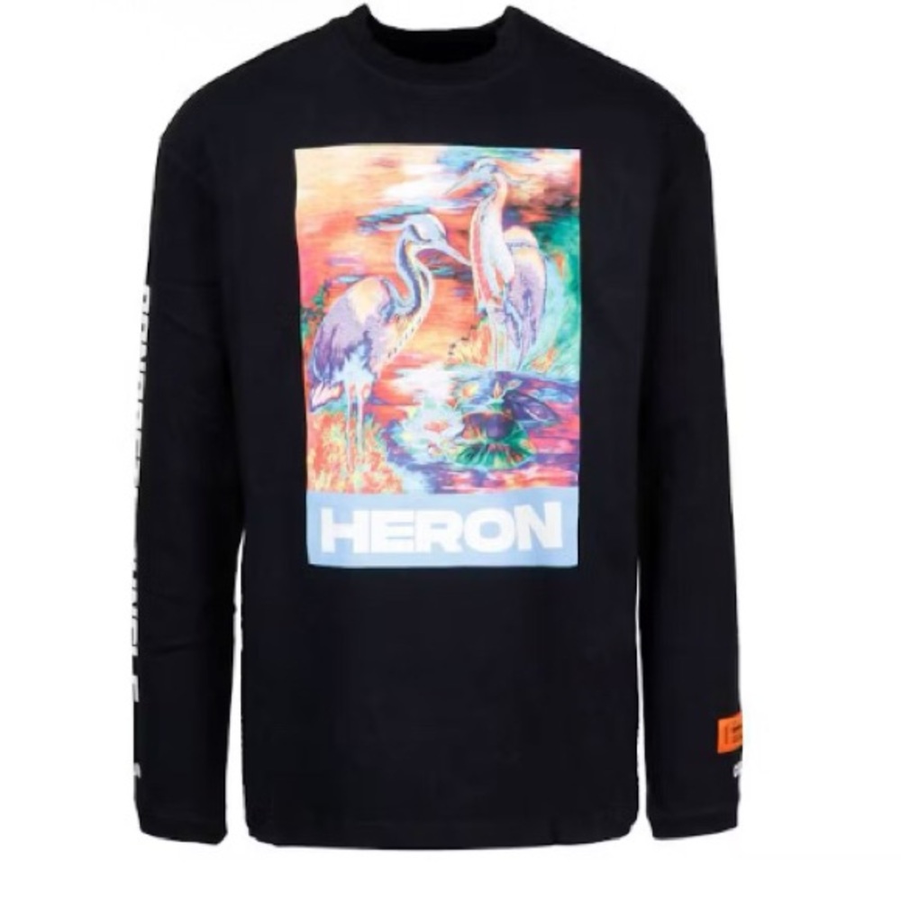 Heron Preston Black Sweater with Colorful Heron Print